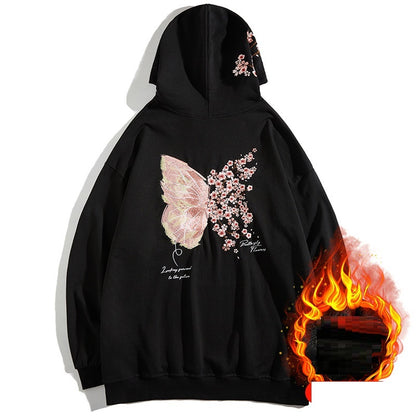 Plum Embroidered Fleece Hooded Sports Sweatshirt