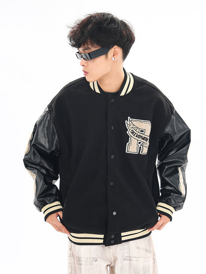 Vintage Flame Embroidered Jacket Jacket Baseball Uniform
