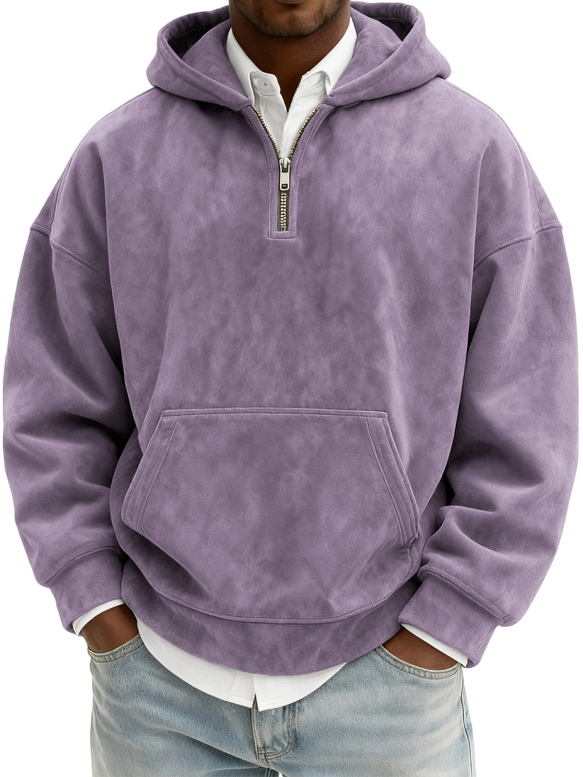 Hoodie Half Zipper Solid Color Loose Sweater