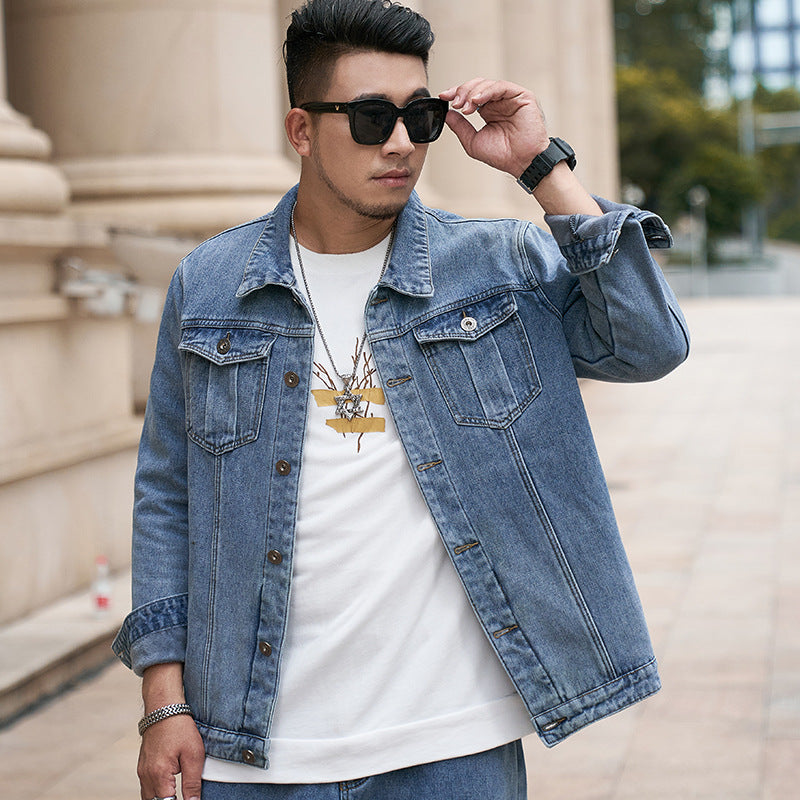 Men's Plus Velvet Thick Denim Jacket Plus Fertilizer To Increase
