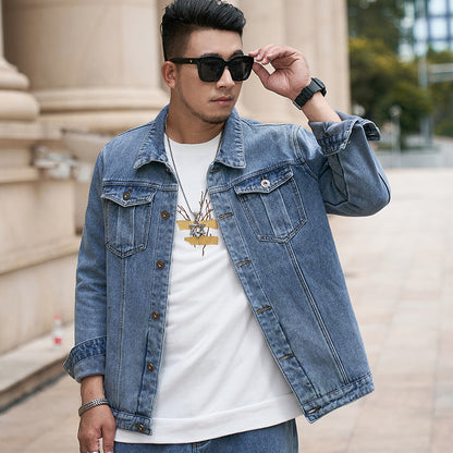 Men's Plus Velvet Thick Denim Jacket Plus Fertilizer To Increase