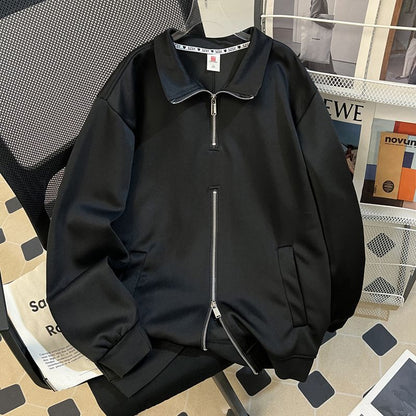 American-style High-street Relaxed-fit Hoodie With Double Zippers