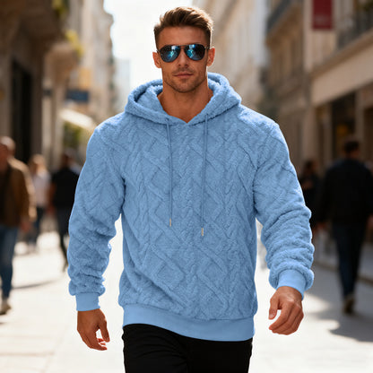 Plush Hooded Sweatshirt Winter Warm Long-sleeved Pullover Top Men's Casual Solid Color Fleece Hoodie Clothing