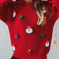 Women's Cute Fashion Santa Claus Three-dimensional Decoration Round Neck Long Sleeve Sweater