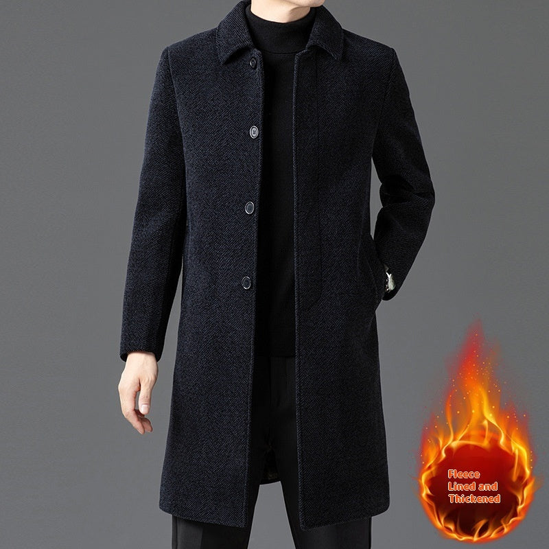 Temperament Lapel With Velvet Men's Woolen Coat