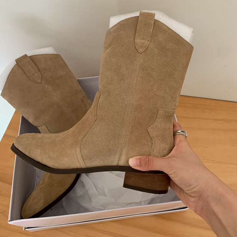 Pointed Toe Chunky Heel Western Cowboy Boot Women's Fashion Temperament