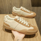Stitching Contrast Color Genuine Leather Platform Flat Casual Board Shoes