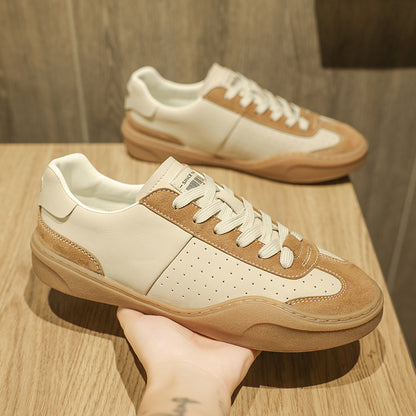 Stitching Contrast Color Genuine Leather Platform Flat Casual Board Shoes