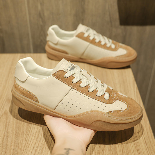 Stitching Contrast Color Genuine Leather Platform Flat Casual Board Shoes