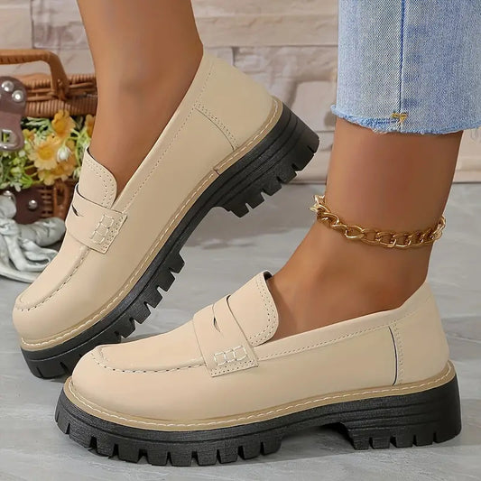 Leisure Matte British Style Women's Shoes Chunky Heel Platform