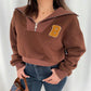 Women's Vintage Embroidered Letters Personalized Lapel Long Sleeve Sweatshirt