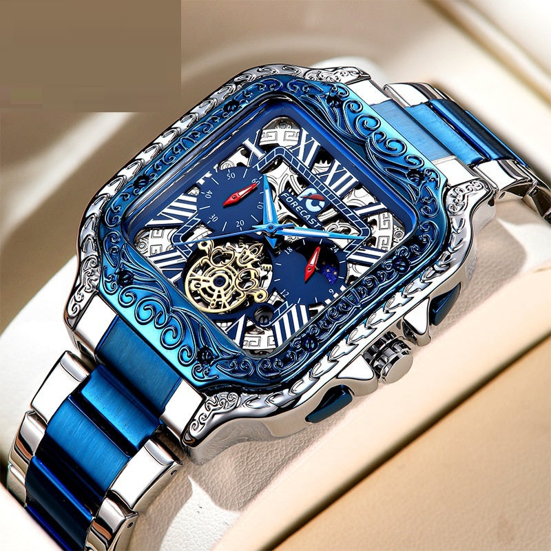 Retro Square Carved Multifunctional Six-pin Men's Watch