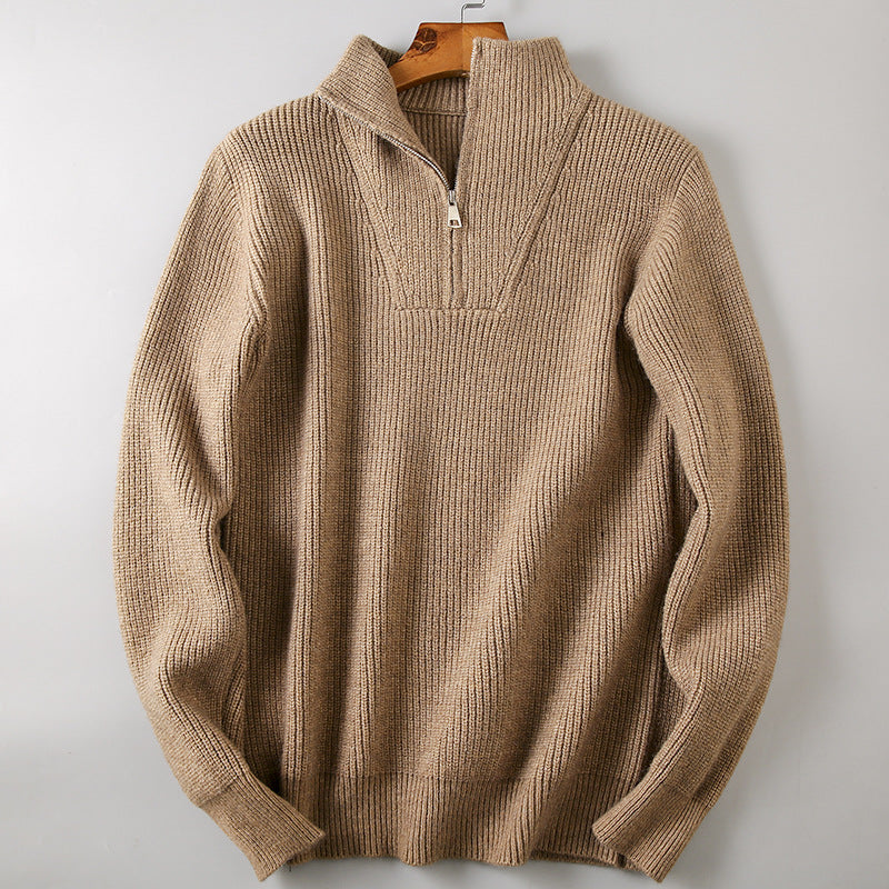 Soft Knit Fabric Men's Half-zip Sweater Solid Color Youth Knitwear