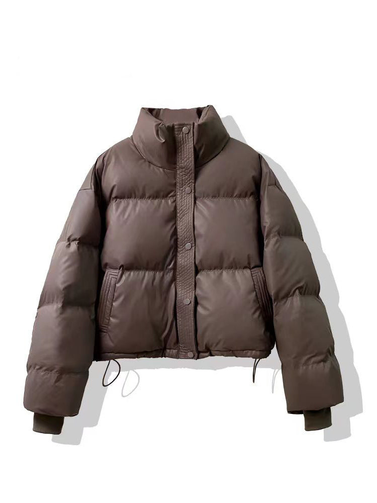 Wash-free PU Leather Cotton-padded Women's Short Thickened Small Cotton Coat Jacket