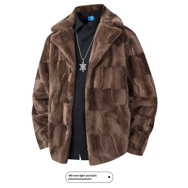 Fleece-lined Thick Mink Fur Coat With Large Size Lapel Casual Jacket