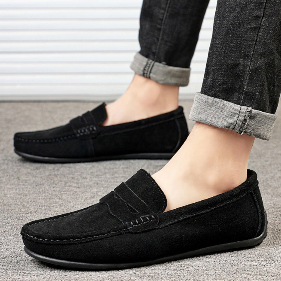 Men's Solid Color Suede Loafers Breathable Comfort Slip-on Flat Shoes