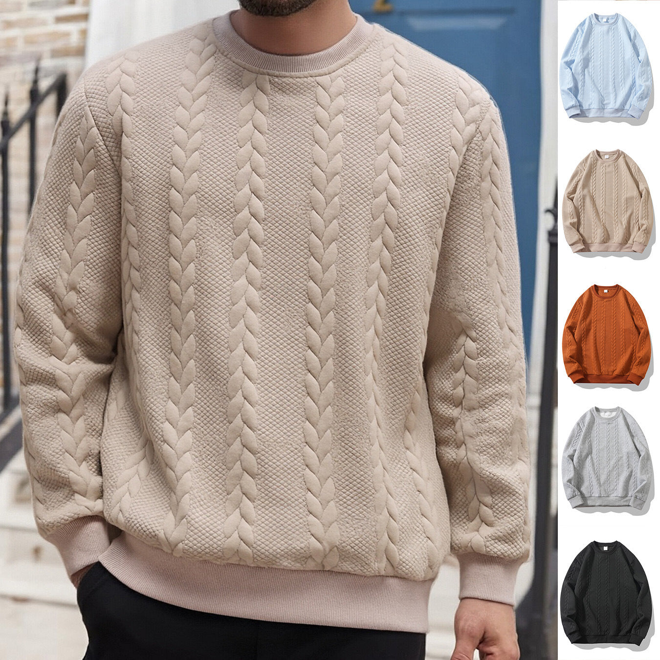 Men's Versatile Solid-color Crewneck Pullover Hoodie