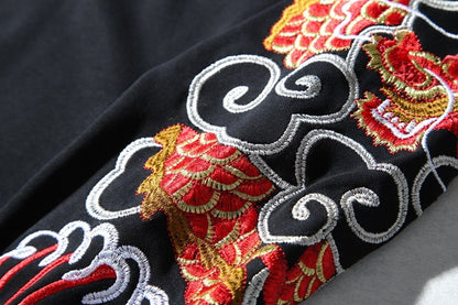 Embroidered Top Men's Casual Ethnic Style Pullover Round Neck Cotton Plus Velvet Sweatshirt