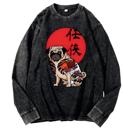 Distressed Drop-shoulder Vintage Washed Loose Casual Crewneck Sweatshirt