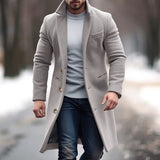 Winter Lapel Trench Coat Fashion Pocket Single Breasted Jacket Outerwear Casual Solid Color Men's Clothing
