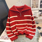 Loose Fashion Zipper Striped Sweater