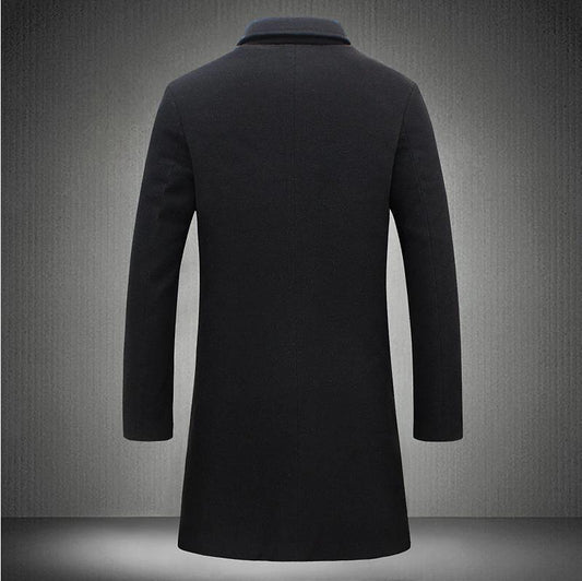 Men's Mid-length Trench Coat Fall Winter Slim Pockets Single-breasted Collar Jacket  Casual Business Comfortable Overcoat Clothing