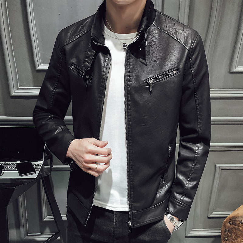 Leather jacket men's leather zipper cardigan men's jacket