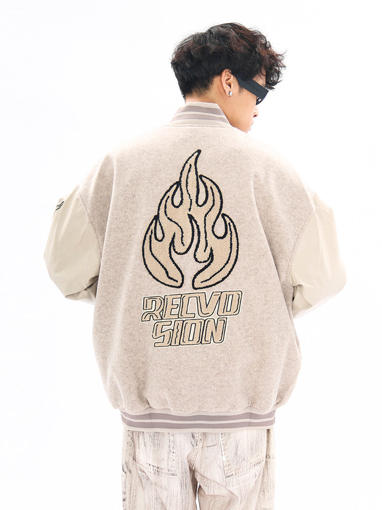 Vintage Flame Embroidered Jacket Jacket Baseball Uniform