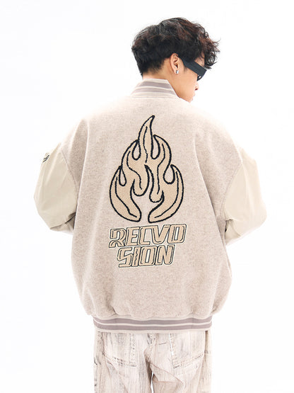 Vintage Flame Embroidered Jacket Jacket Baseball Uniform