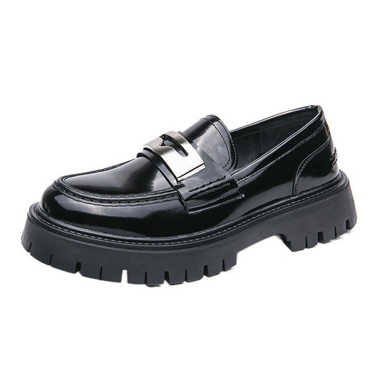 Summer Glossy Breathable Hidden Heel Platform Loafers Small Leather Shoes