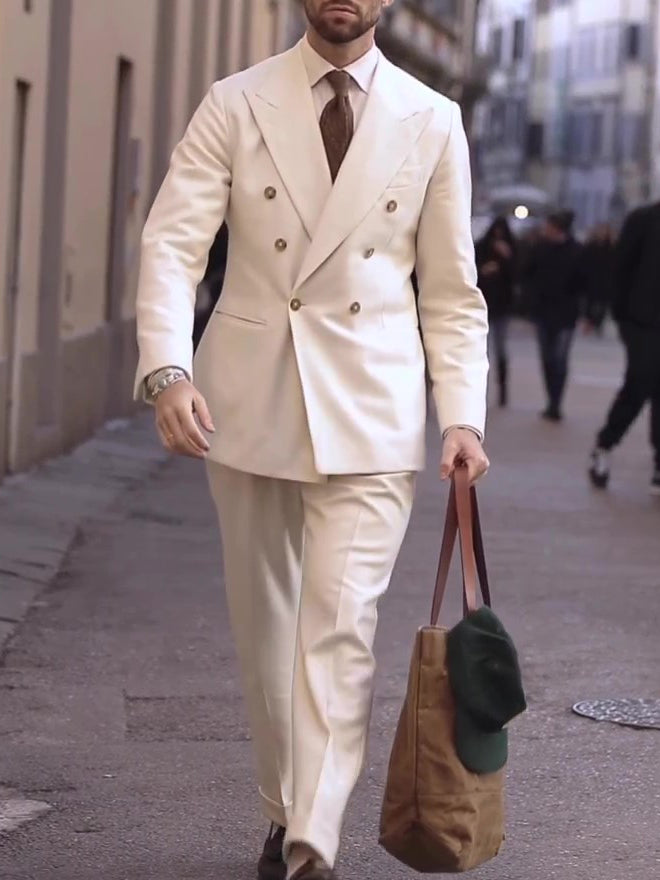Cream Double-Breasted Men's Suit