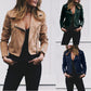 European And American Solid Color Women's Lapel Diagonal Zipper Short Jacket