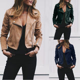 European And American Solid Color Women's Lapel Diagonal Zipper Short Jacket