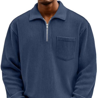 Men's Solid-color Henley Zip-up Casual Long-sleeve Hoodie