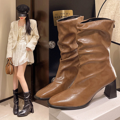 Large Size Women's Autumn And Winter High Heel Plus Fat Botton Width Ankle Boots
