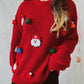 Women's Cute Fashion Santa Claus Three-dimensional Decoration Round Neck Long Sleeve Sweater
