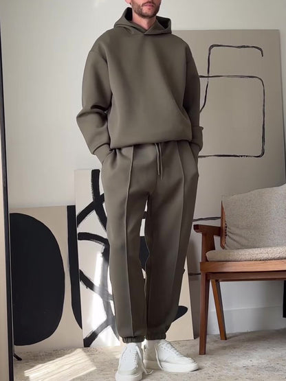 Men's Casual Hooded Sweatshirt & Elastic Waist Pants Set