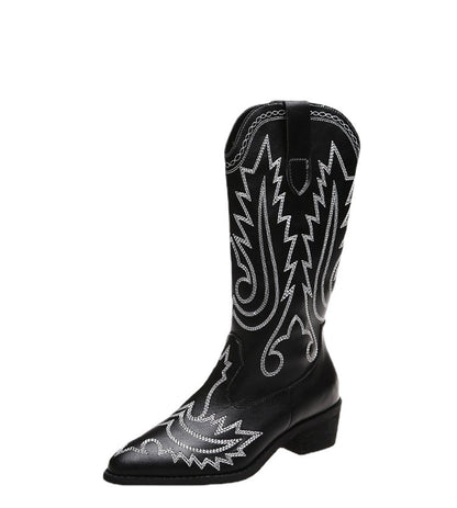 Women's Low Heel Sleeve Western Embroidered Round Toe Boots