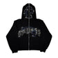 Cross Rhinestone Printed Cardigan Coat Loose Zip Hoodie Sweater
