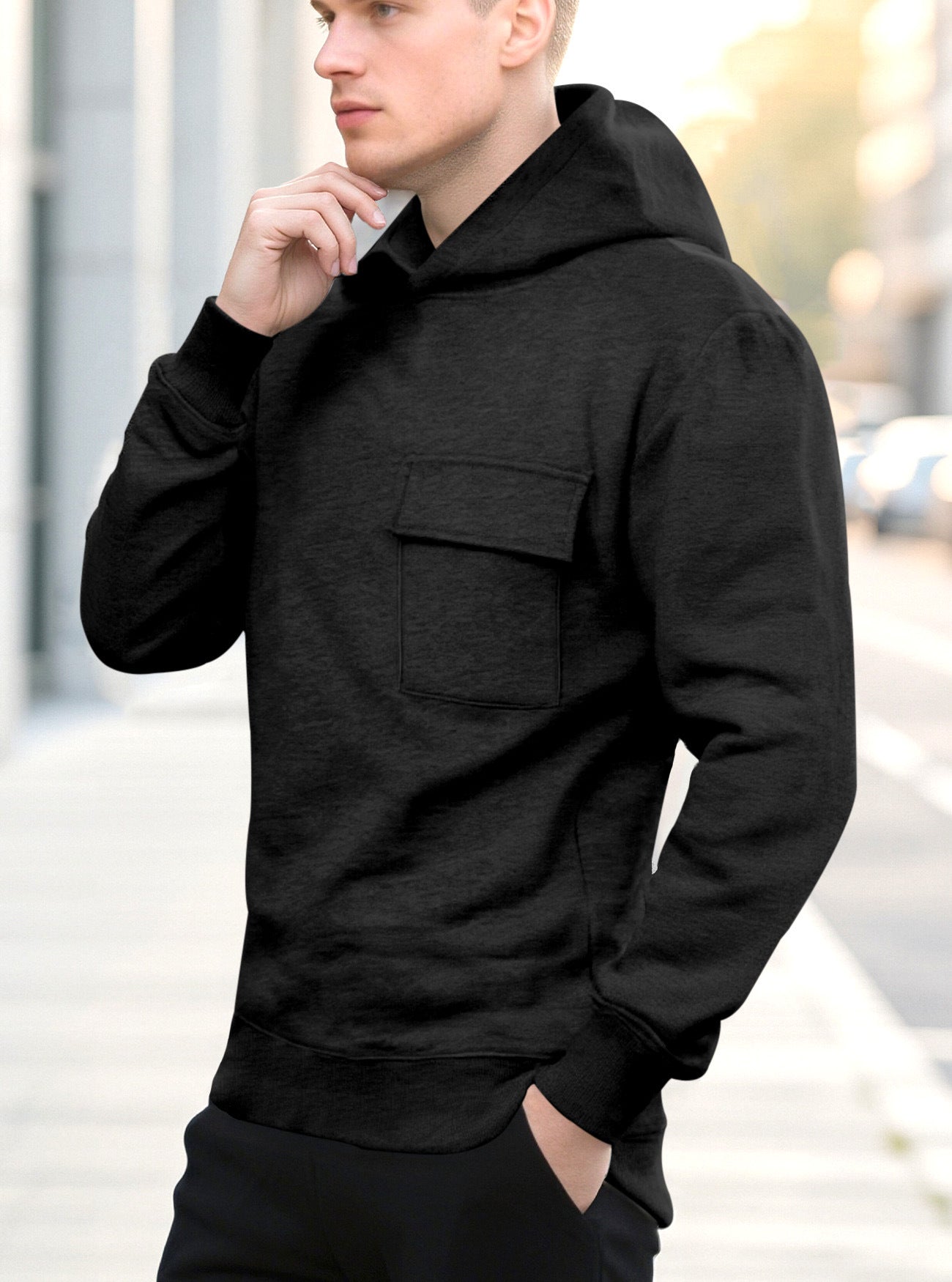 Solid Color Loose Casual Hooded Sweatshirt