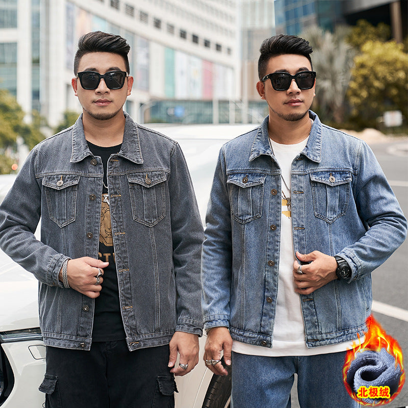 Men's Plus Velvet Thick Denim Jacket Plus Fertilizer To Increase