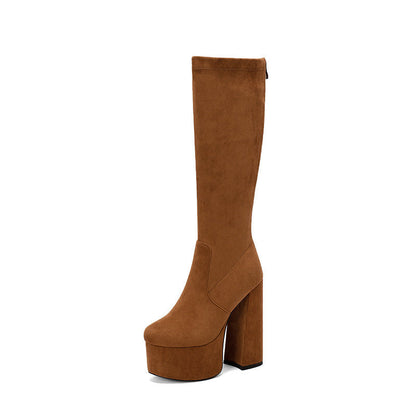 Elastic Wool Chunky Heel Women's Boots
