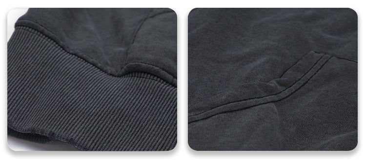 Vintage High Street Distressed Washed Loose Black Hoodie