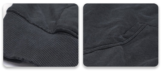 Vintage High Street Distressed Washed Loose Black Hoodie