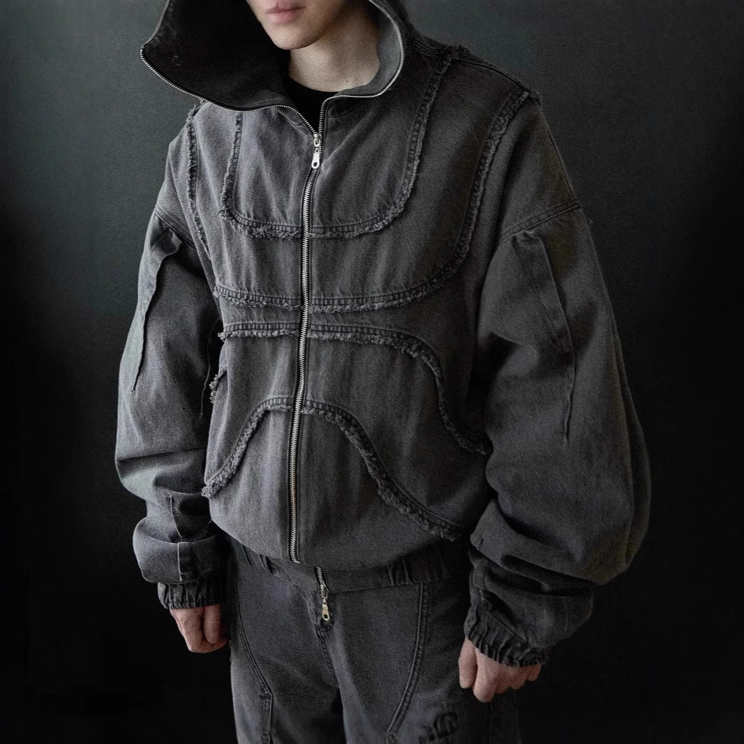 Abstract Men's Trendy Versatile Zipper Hooded Sweater