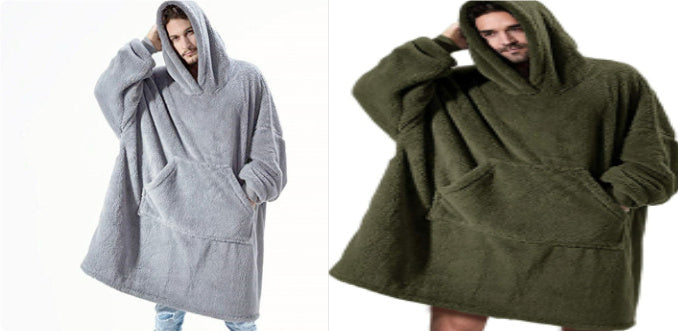 Hoodie Sweatshirt With Big Pocket Tops Sweater Comfortable Loose Double-Sided Fleece Thicker Wearable Blanket