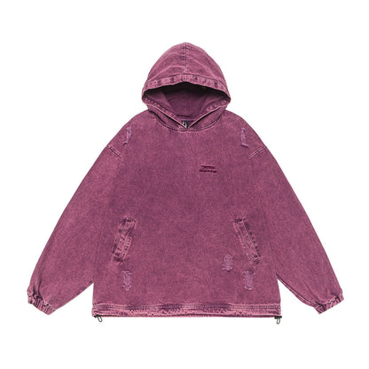 Punk Waste Soil Washed And Worn Worn Hooded Pullover Denim Hoodie