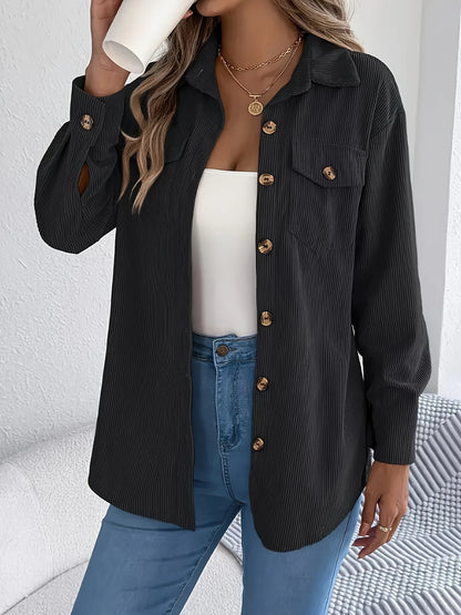 European And American Corduroy Striped Mid-length Coat Shirt