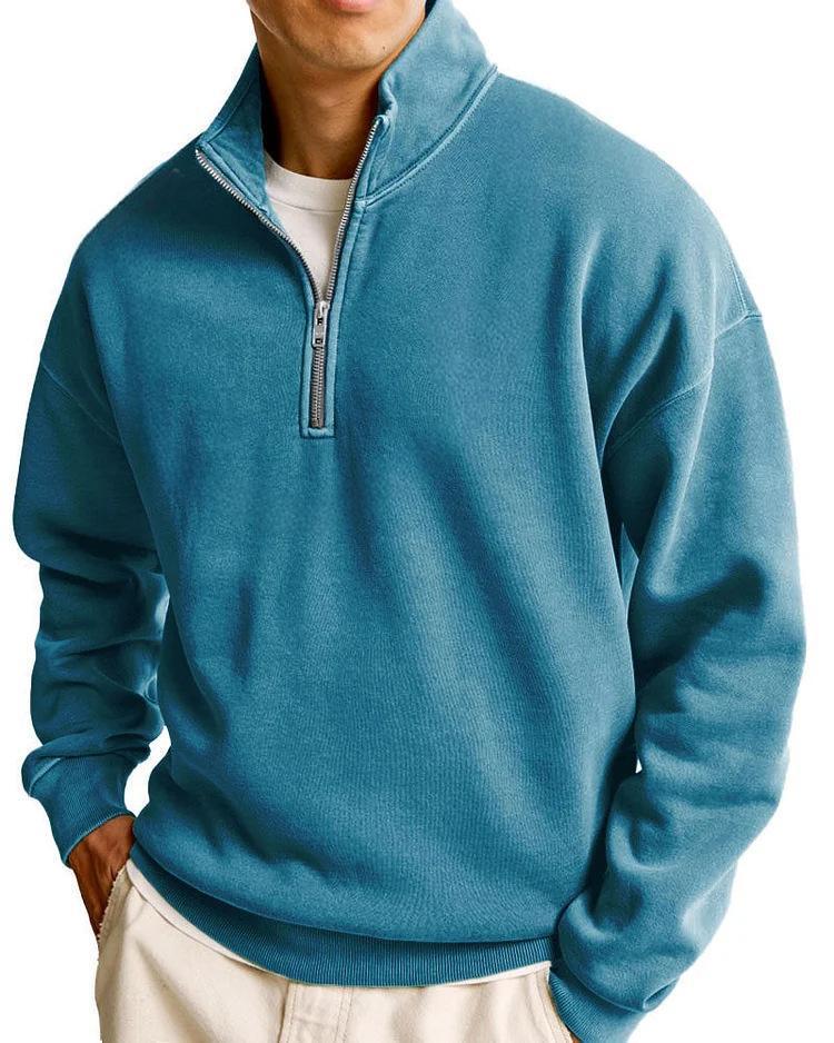 Men's Casual Half Zipped Stand Collar Long-sleeved Sweater