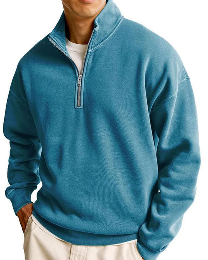 Men's Casual Half Zipped Stand Collar Long-sleeved Sweater